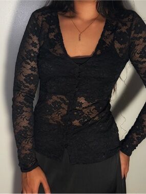 Black Lace Long-Sleeve Sheer Cardigan - Women Intimates & Sleepwear